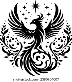 Phoenix Bird Black Silhouette Isolated Vector EPS