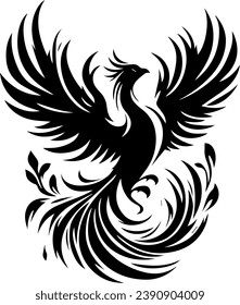 Phoenix Bird Black Silhouette Isolated Vector EPS