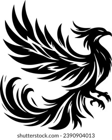 Phoenix Bird Black Silhouette Isolated Vector EPS