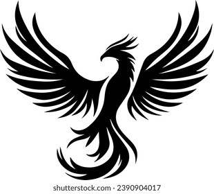 Phoenix Bird Black Silhouette Isolated Vector EPS