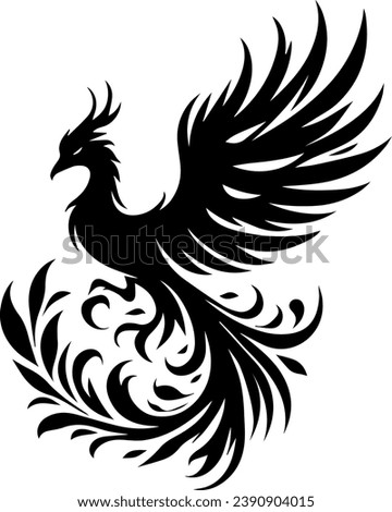 Phoenix Bird Black Silhouette Isolated Vector EPS