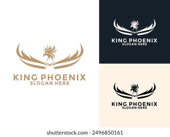 Phoenix Vogel mit Crown Logo Design-Vorlage, Phoenix mit Flügeln und Krone Vektorsymbol