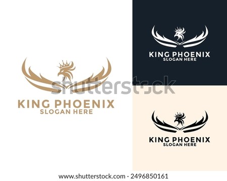 Phoenix Bird with Crown logo design template, Phoenix with wings and crown vector icon