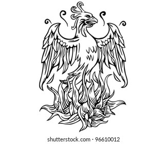 Phoenix bird engraving (vector)