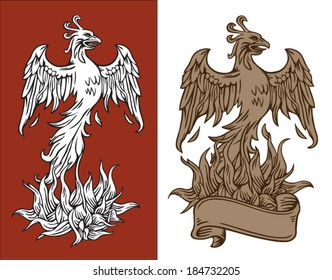 Phoenix bird engraving vector illustration 