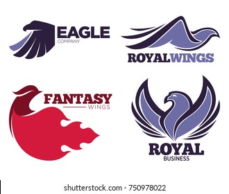Phoenix bird or fantasy eagle logo templates set for security or innovation company.
