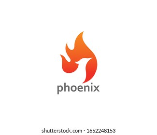 Phoenix Bird in Fire Flame Logo design template,vector icon illustration