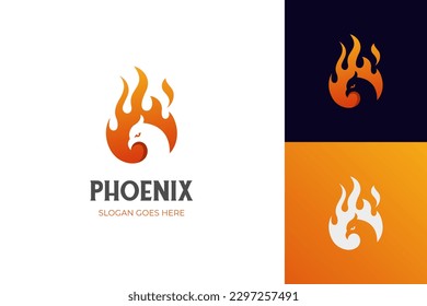 Diseño del logotipo de la llama de fuego Phoenix Bird in Fire Flame, elemento gráfico del fuego del águila plantilla del vector del icono Estilo del espacio negativo