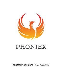 Phoenix, bird, fire, fly, circle emblem symbol icon vector logo design