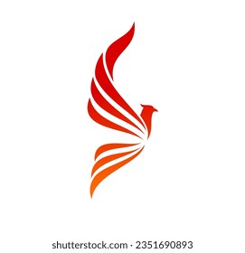 Phoenix Vogel Feuer Symbol, fliegende Silhouette Flügel von Adler oder Falken, Vektorflammensymbol. Luxusmarke Phoenix firebird oder Maskotttätowierung mit roten Federflügeln, aufsteigendes Phoenixsymbol für Unternehmen