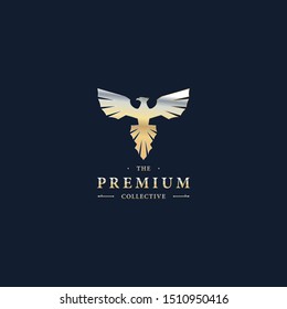 Phoenix bird gold luxury concept. Design element for logo, icon, brand. Vector illustration