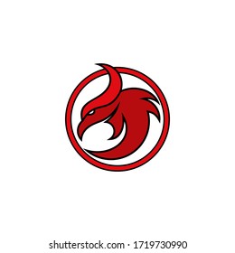 Phoenix bird, head on circle design concept, isolated on white background.