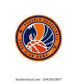 Phoenix Bird holding basketball logo badge template vector illustration