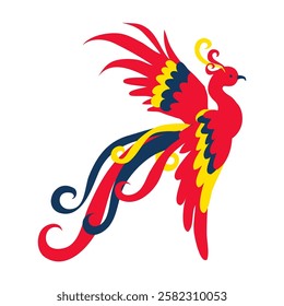 Phoenix bird icon with fire wings and flaming feathers, Vector fenix firebird, red fire eagle, falcon or hawk flying with raised wings, Fantasy silhouette Mythical symbol of freedom, rebirth, rising