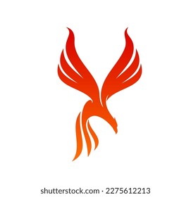 Icono de pájaro Fénix, ave de fuego con alas de fuego, símbolo vector para marca o compañía. Fénix en silueta de llama, halcón de pájaro de fuego, levantamiento de pájaro de halcón o águila, hotel de lujo, marca de moda o firma boutique