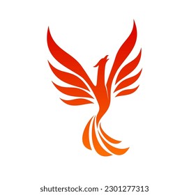 Phoenix bird icon of firebird on fire wings, vector flying eagle or falcon in flames. Phoenix firebird with spread wings, luxury sign, label or emblem for business company or premium brand