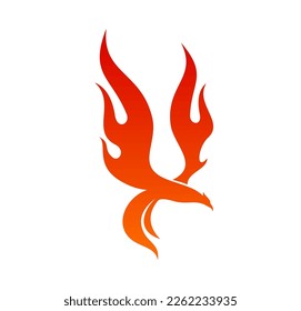 Phoenix-Vogelsymbol, einzelne Vektorfeuerkreatur, Symbol der Wiederbelebung aus der Asche, Unsterblichkeit und Freiheit. Mythologischer Vogel in Flammen, der mit gehobenen Flügeln fliegt. Emblem oder Etikett für Firmenidentität