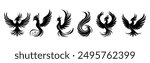 Phoenix Bird Icon Logo Tato Silhouette Set Collection template