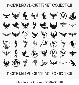 Phoenix Bird Icon Logo Tato Silhouette Set Collection