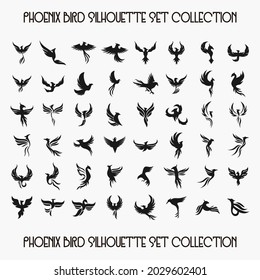 Phoenix Bird Icon Logo Tato Silhouette Set Collection