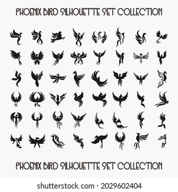 Phoenix Bird Icon Logo Tato Silhouette Set Collection