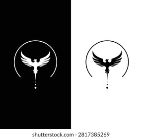 Phoenix bird icons in black and white circle dual contrast with contrast