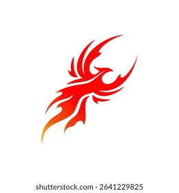 Phoenix Bird Illustration Black and white logo artwork. red flame
