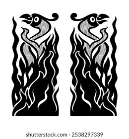 The Phoenix bird. Illustration in the Scandinavian Celtic style isolated on white, vector illustration