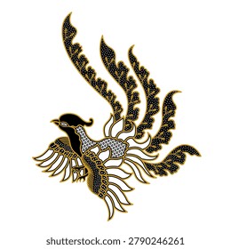 Phoenix bird illustration in traditional batik style with elegant and artistic ornamental details