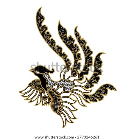 Phoenix bird illustration in traditional batik style with elegant and artistic ornamental details