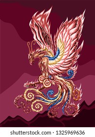 Phoenix bird illustration vector color art, tattoo phoenix illustration, Phoenix wingspan