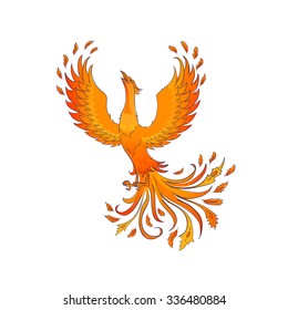 Phoenix bird isolated on white. A symbol of immortality and renewal.