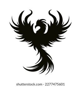 Phoenix bird logo. Black silhouette. Vector illustration