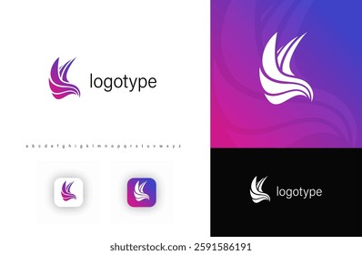 Phoenix bird logo with dynamic flowing linear wings, symbolizing freedom, transformation, innovation. Ideal for tech and innovate, finance, fashion and beauty branding. Modern vector logo concept.