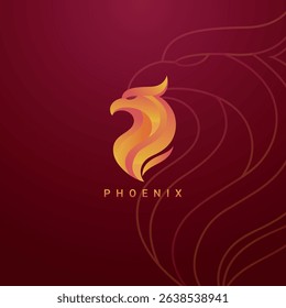 Phoenix Bird Logo With Fiery Gradient on Dark Red Background