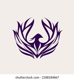 Phoenix bird logo. Flying wings, freedom concept. Beautiful symbolic animal silhouette isolated on light background. Flight icon. Elegant, decorative style graphic illustration emblem.