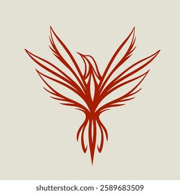 Phoenix bird logo. Freedom, hope, regeneration concept. Beautiful symbolic mythical animal silhouette. Flight icon. Elegant, decorative style graphic illustration. Fire flying wings.