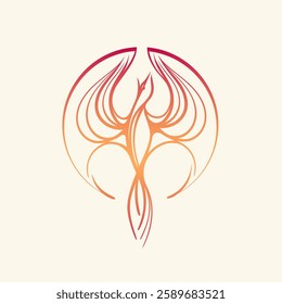 Phoenix bird logo. Freedom, hope, regeneration concept. Beautiful symbolic mythical animal silhouette. Flight icon. Elegant, decorative style graphic illustration. Line art flying wings.