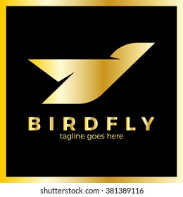 Phoenix Bird Logo. Line Fly bird logotype. Luxury, royal metal gold