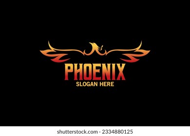 Phoenix bird logo template, firebird vector illustration spreading wings