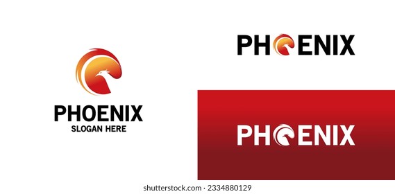 Phoenix bird logo template, modern abstract fire bird vector illustration