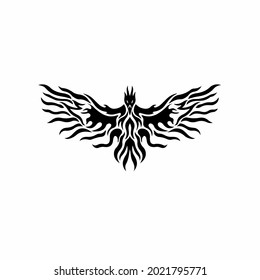 Phoenix Bird Logo. Tribal Tattoo Design. Stencil Vector Illustration