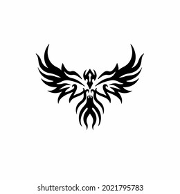 Phoenix Bird Logo. Tribal Tattoo Design. Stencil Vector Illustration