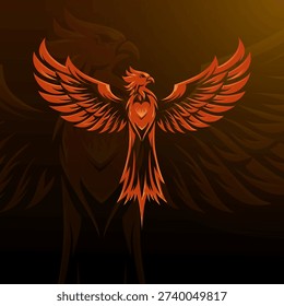 Phoenix Bird Logo Vector with Flaming Heart Icon Free Royalty