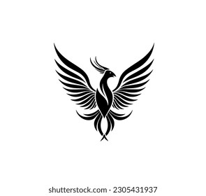 Phoenix bird logo vector illustration, modern black and white style