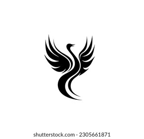 Phoenix bird logo vector illustration, modern black and white style