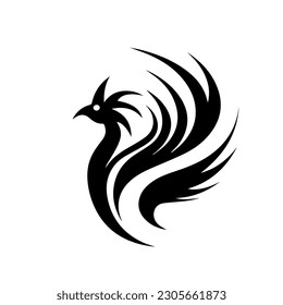 Phoenix bird logo vector illustration, modern black and white style