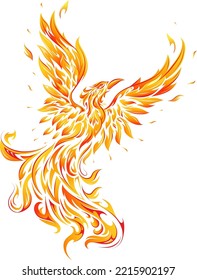 Phoenix bird made out of fire flames as feathers