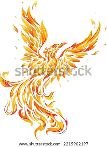 Phoenix bird made out of fire flames as feathers