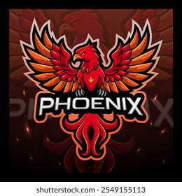 Design de logotipo de mascote e esporte de pássaro Phoenix